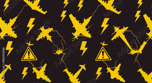 airplane accident and lightning strike pattern depicting severe weather and plane crash risks ideal for aviation safety or emergency warnings.
