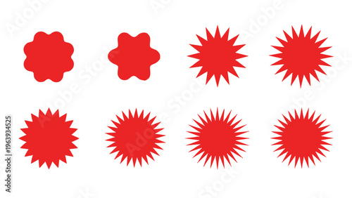 red starburst sale tag and promotion badge vector graphic elements for marketing campaigns and e-commerce discounts