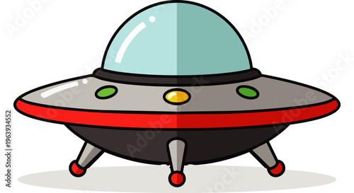 ufo flying saucer alien spaceship cartoon illustration with colorful lights perfect for science fiction and space exploration concepts.
