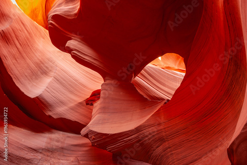 Swirling natural patterns formed by erosion over millennia in Navajo Sandstone of Lower Antelope slot canyons near Page