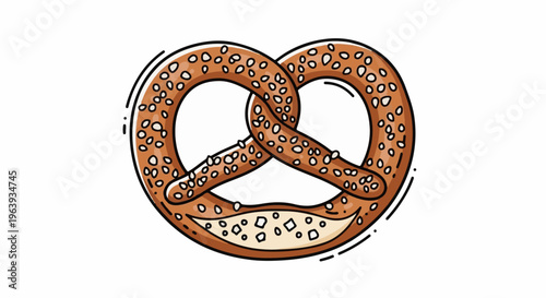 A stylized pretzel with scattered salt crystals, presented against white