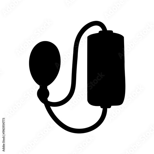 Silhouette of a sphygmomanometer pump and cuff, essential for medical blood pressure measurement Vector, illustration