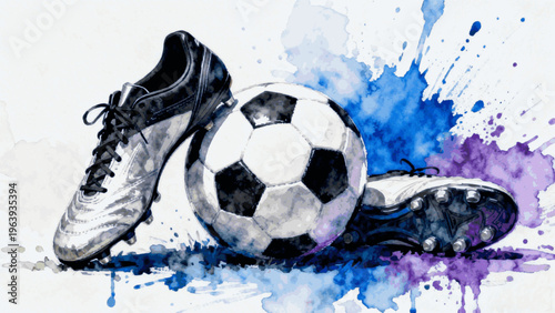 Pitch Hero Soccer Cleats and Ball isolated watercolor vector illustration svg