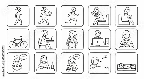 Daily Activities Pictograms - Running, Sitting, Biking, Working, Sleeping.