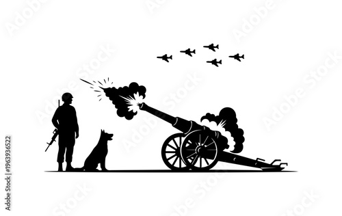 Historical Battle Scene with Cannon and Aircraft
