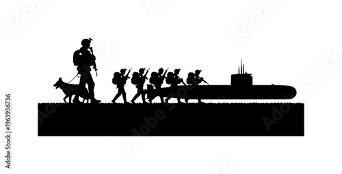 Military Team and Submarine Vector Illustration
