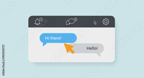 Digital Communication Interface with Chat Bubbles and Settings Icons.