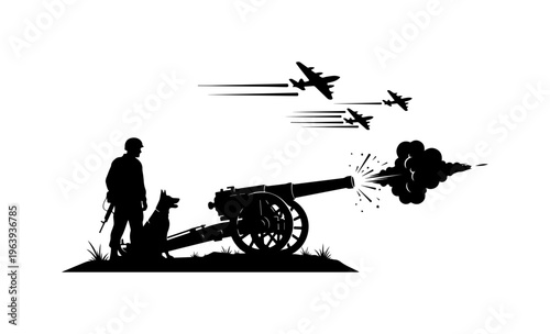 Historical Artillery Attack Under Enemy Aircraft