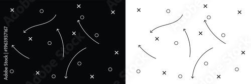 Soccer Match game strategy and tactic plan line icon. isolated on white and black background. Playbook of coach. Strategic organization on field for learning. Vector graphics. Vector illustration . 