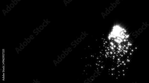 Shining white glitter sparkle star burst animation, glowing twinkle particles, cinematic shimmer sparkle overlay effect, professional glitter decoration asset, black background video 4k.
