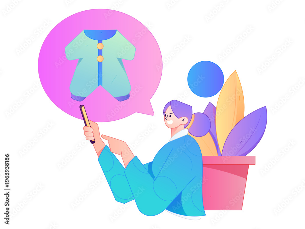 Fototapeta premium Holiday shopping people doing e-commerce online shopping flat vector concept operation hand drawn illustration