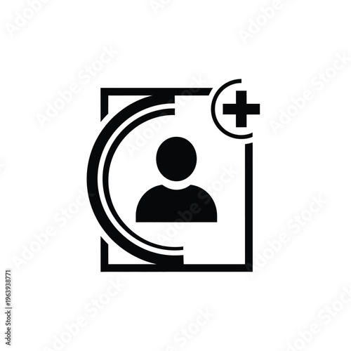 Illustration of vector graphic design with a person icon and plus sign in a square
