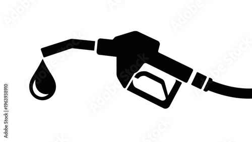 Black fuel pump nozzle with dripping gasoline drop
