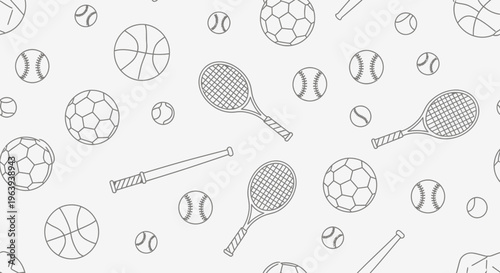 Seamless Pattern of Hand-Drawn Sports Equipment Icons