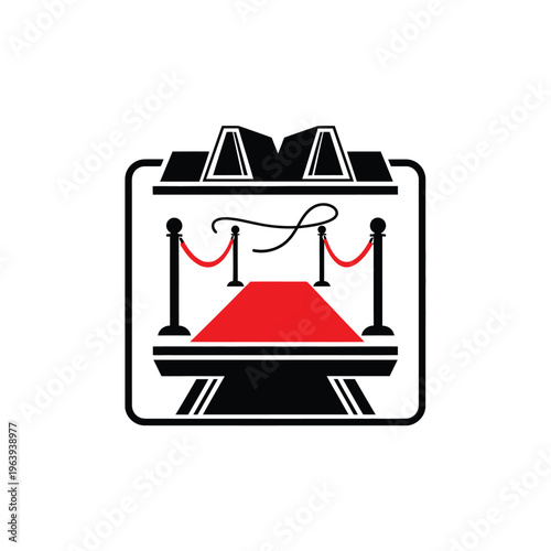Illustration of vector red carpet event entrance with ropes and stanchions