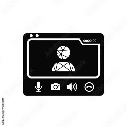 Illustration of vector video call interface with camera and microphone icons on a black background