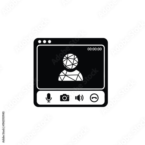 Illustration of vector video call interface with user icon and controls