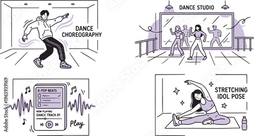 Dance Studio Practice and K-Pop Choreography Scenes
