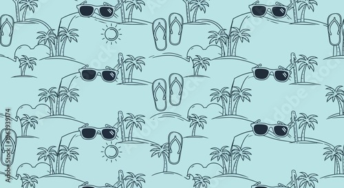Summer Beach Vacation Seamless Pattern with Sunglasses and Flip Flops