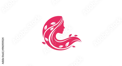 Woman silhouette with hair and leaves