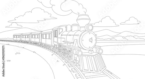 Coloring Page Featuring a Classic Steam Locomotive Train