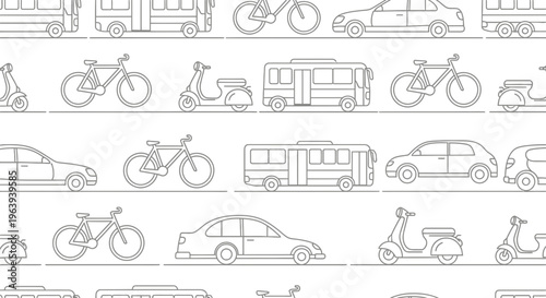 Seamless Pattern of Hand-Drawn City Transport Icons
