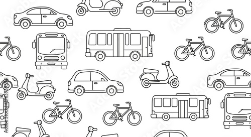 Seamless Pattern of Hand Drawn Transportation Vehicles