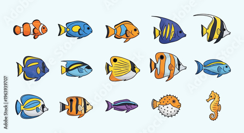 Set of Colorful Tropical Fish Illustrations