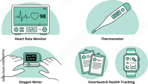 Modern Health Monitoring and Medical Devices Set
