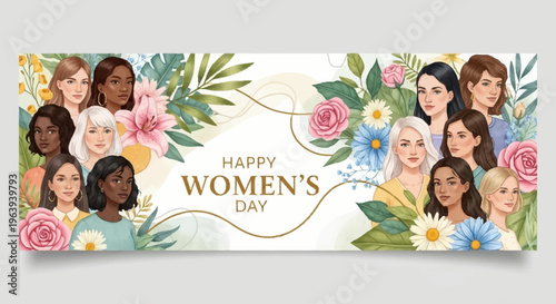 Diverse Women Celebrating International Womens Day with Floral Accents.