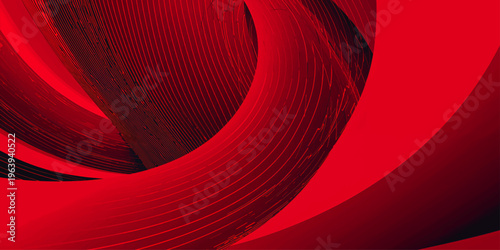 Red abstract wallpaper featuring a 3d spiral motion with light curves and digital fractal patterns in a conceptual space backdrop