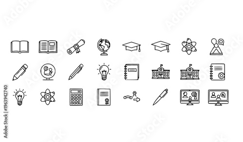 Minimal education outline icons horizontal set academic learning school and success symbols thin line vector