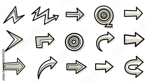 doodle arrows and circular elements a versatile hand drawn graphic design set for direction and ui navigation