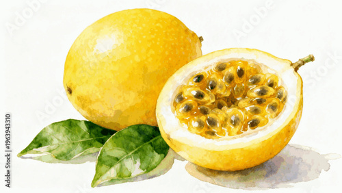Sour and Sweet Yellow Passion Fruit isolated watercolor vector illustration svg