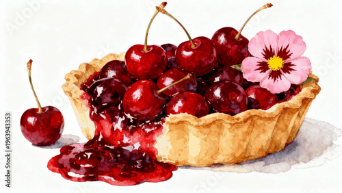 Summer Fruit Cherry Tart isolated watercolor vector illustration svg