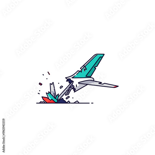 airplane crash illustration depicting a damaged aircraft tail section after an aviation accident symbolizing failure and emergency