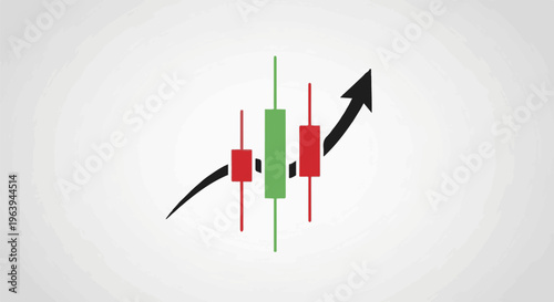 Abstract depiction of a stock market candlestick chart with an upward trend arrow