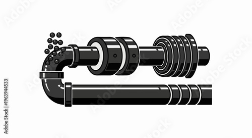 Abstract depiction of pipes and spheres, suggesting flow and mechanism