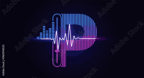 Abstract digital art depicting a waveform within a stylized letter P