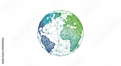 Abstract digital globe with interconnected nodes in blue and green hues