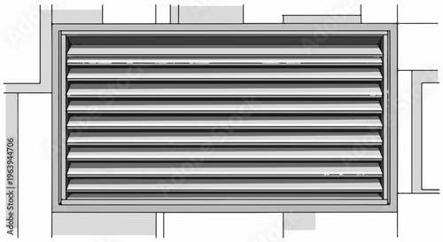 Abstract geometric illustration of louvered ventilation grille, monochrome