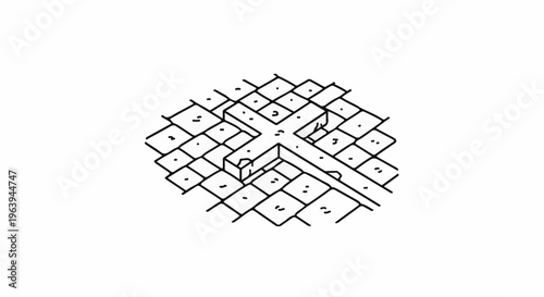 Abstract geometric pattern formed by intersecting raised paths on a tiled surface