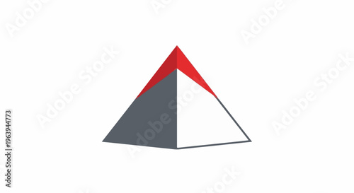Abstract geometric pyramid with contrasting red, gray, and white facets