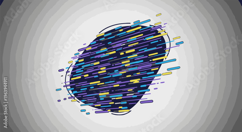 Abstract graphic with streaks of color on a concentric grey background