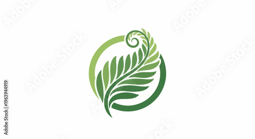 Abstract green fern frond unfurling within a green circle