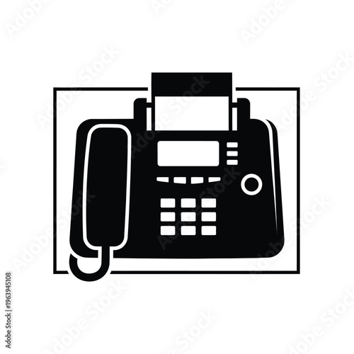Illustration of vector office phone with receiver and keypad in black and white