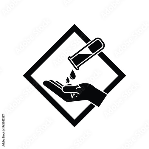 Illustration of vector hazardous chemical warning sign with hand and test tube