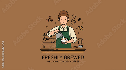 Barista Holding Coffee Cup.