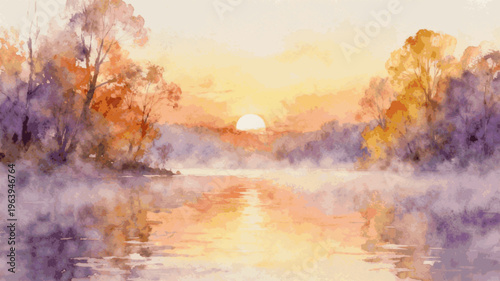 Morning Glow Sun over Calm Water isolated watercolor vector illustration svg