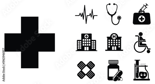 Medical icons depicting healthcare symbols hospitals and emergency services high quality
